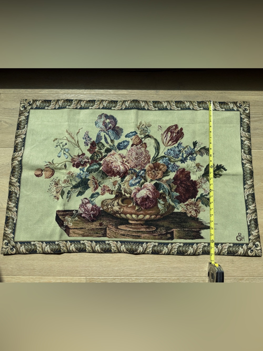 Classic Italian Floral Tapestry Wall Hanging in Light Green and Multicolor